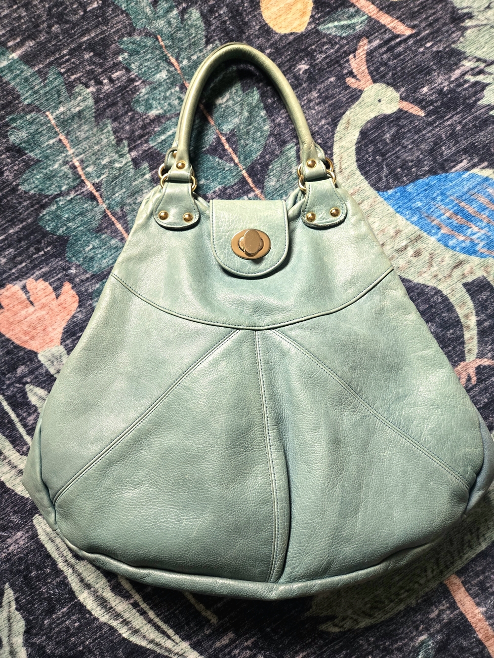 Vintage Y2K Foley + Corinna Teal Green Leather Hobo Shoulder RE Balenciaga City - Picture 4 of 17